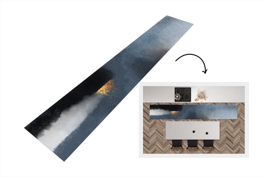 KitchenYeah Keukenloper Loper keuken Wolken Gold Abstract 360x60 cm Keukenloper vinyl