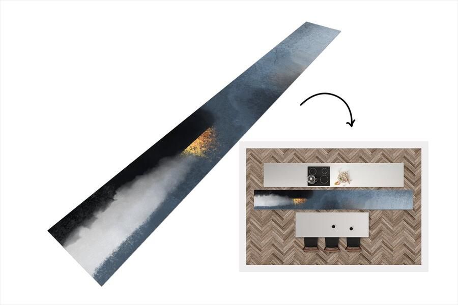 KitchenYeah Keukenloper Loper keuken Wolken Gold Abstract 480x60 cm Keukenloper vinyl