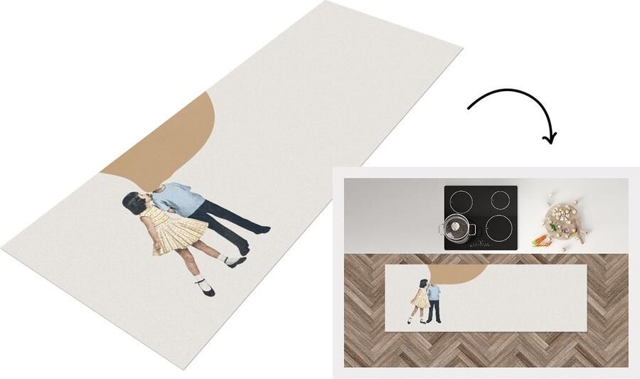 KitchenYeah Keukenloper Loper keuken Wolken Retro Meisje 180x60 cm Keukenloper vinyl