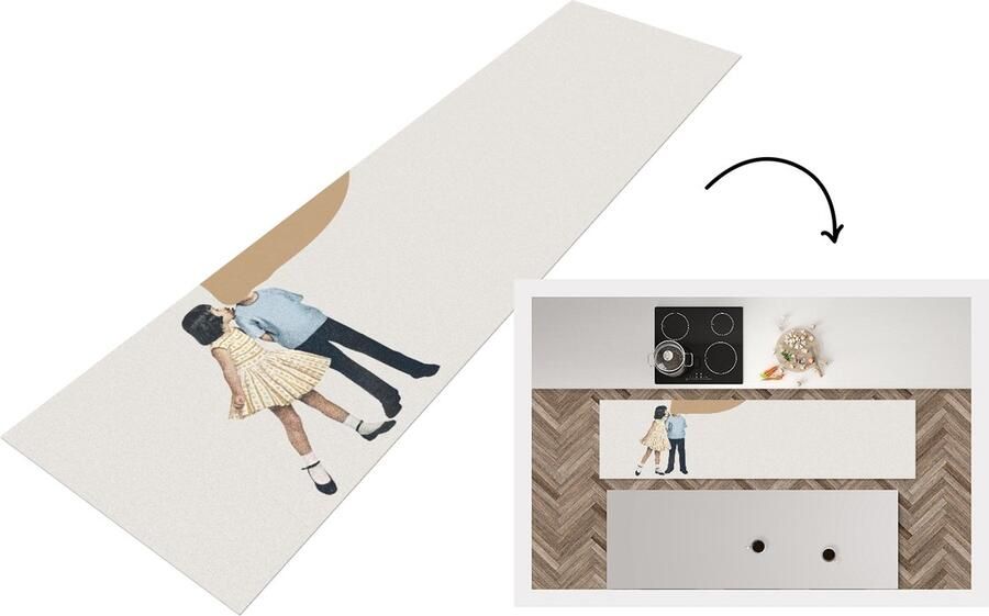 KitchenYeah Keukenloper Loper keuken Wolken Retro Meisje 200x50 cm Keukenloper vinyl