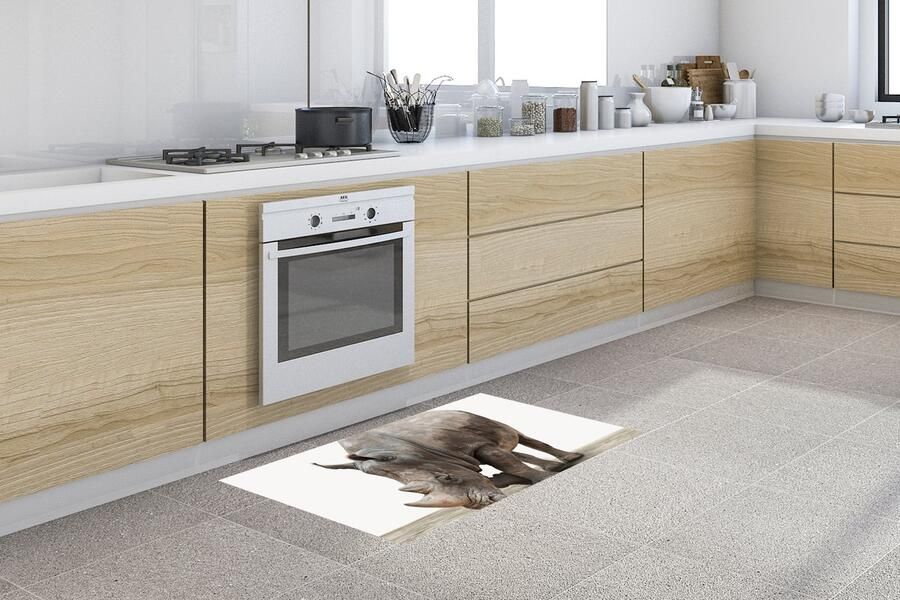 KitchenYeah Keukenloper Loper keuken Woonkamer Neushoorn 120x60 cm Keukenloper vinyl