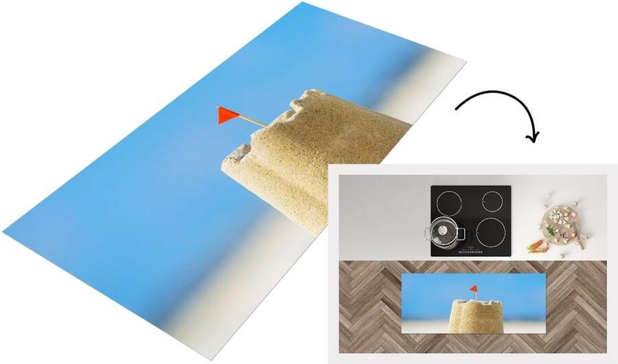 KitchenYeah Keukenloper Loper keuken Zandkasteel Strand Schelpen Zomer 120x50 cm Keukenloper vinyl