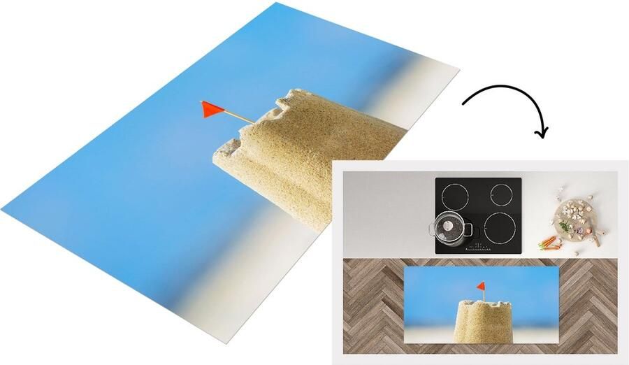 KitchenYeah Keukenloper Loper keuken Zandkasteel Strand Schelpen Zomer 120x60 cm Keukenloper vinyl