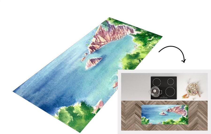 KitchenYeah Keukenloper Loper keuken Zee Berg Bos 120x50 cm Keukenloper vinyl