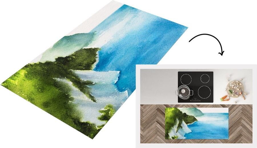 KitchenYeah Keukenloper Loper keuken Zee Berg Bos 120x60 cm Keukenloper vinyl