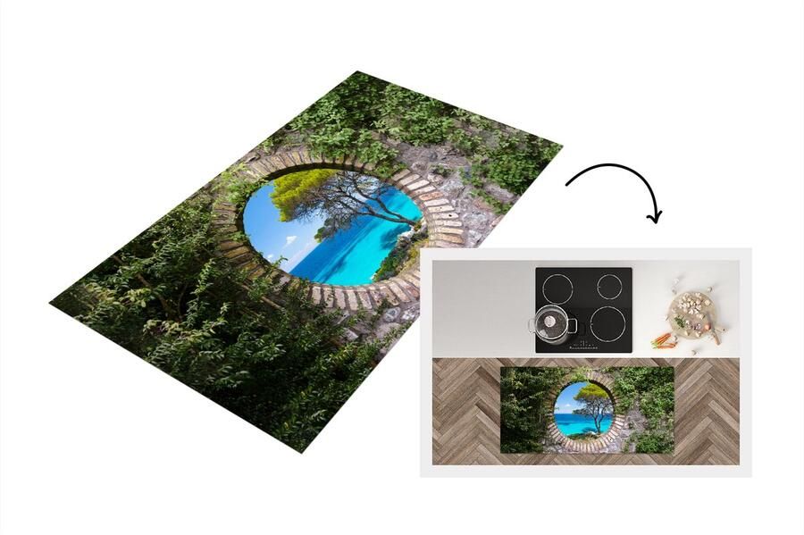 KitchenYeah Keukenloper Loper keuken Zee Boom Tropisch Doorkijk 120x60 cm Keukenloper vinyl