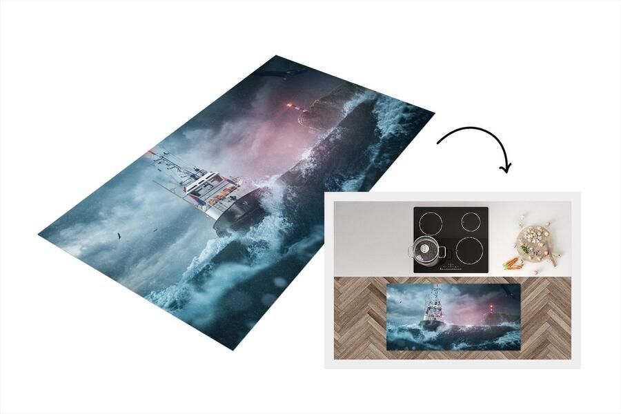 KitchenYeah Keukenloper Loper keuken Zee Boot Storm Vuurtoren 120x60 cm Keukenloper vinyl