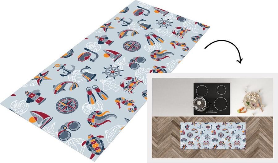 KitchenYeah Keukenloper Loper keuken Zee Dieren Patronen Kinderen Marine 120x50 cm Keukenloper vinyl
