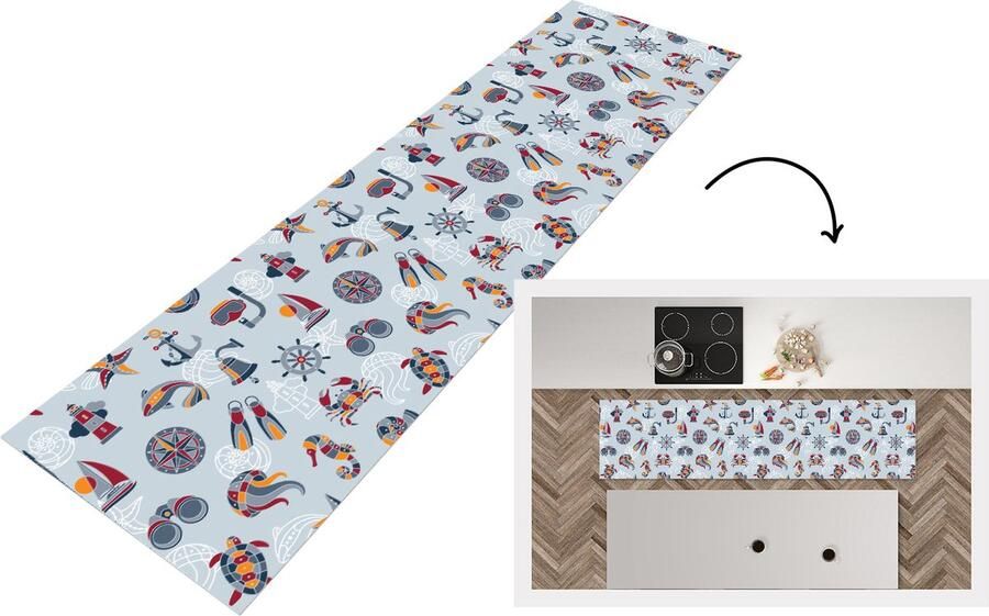 KitchenYeah Keukenloper Loper keuken Zee Dieren Patronen Kinderen Marine 200x50 cm Keukenloper vinyl
