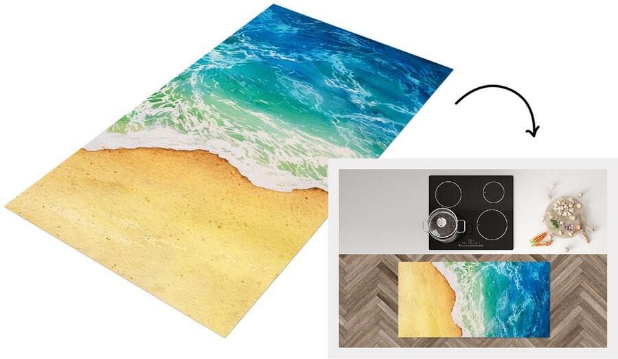 KitchenYeah Keukenloper Loper keuken Zee Golf Strand 120x60 cm Keukenloper vinyl