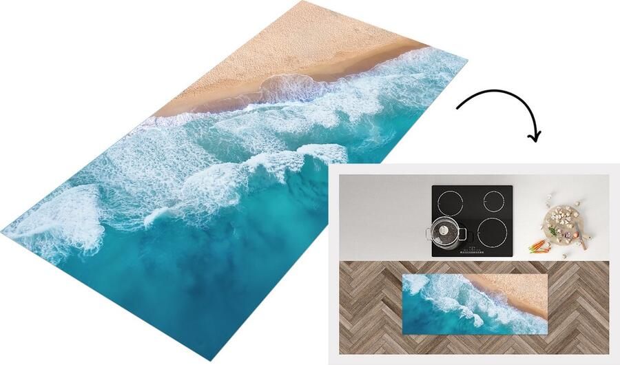 KitchenYeah Keukenloper Loper keuken Zee Golf Zomer 120x50 cm Keukenloper vinyl