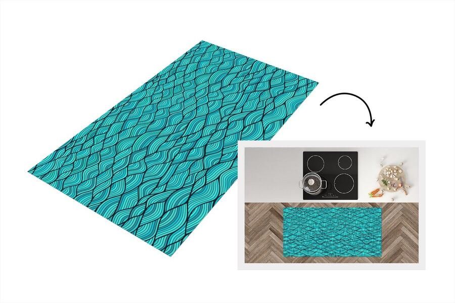 KitchenYeah Keukenloper Loper keuken Zee Japan Blauw Patronen 120x60 cm Keukenloper vinyl