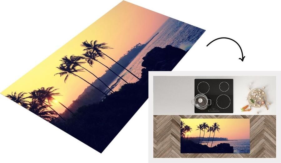 KitchenYeah Keukenloper Loper keuken Zee Palmboom Avond Landschap 120x60 cm Keukenloper vinyl