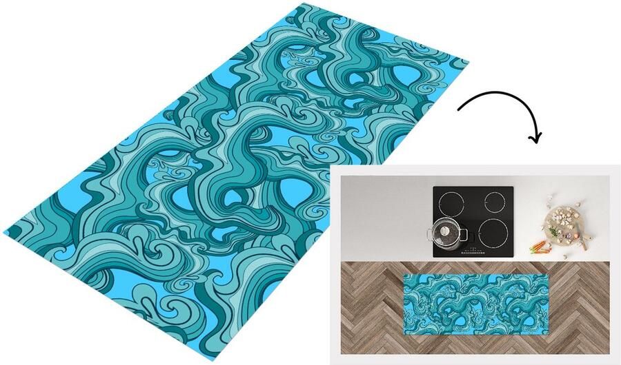 KitchenYeah Keukenloper Loper keuken Zee Patronen Marmer 120x50 cm Keukenloper vinyl