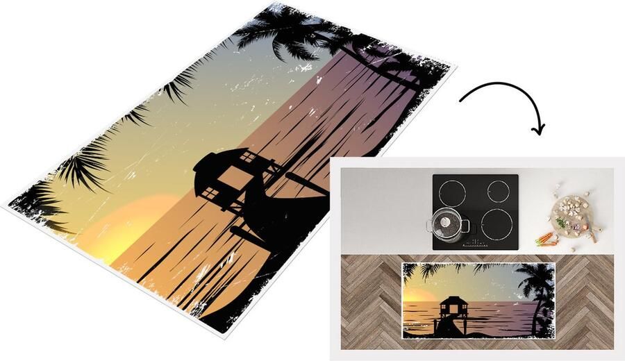 KitchenYeah Keukenloper Loper keuken Zee Pier Palmbladeren Nacht 120x60 cm Keukenloper vinyl