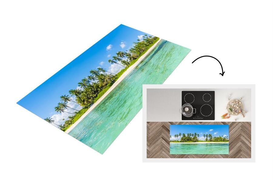 KitchenYeah Keukenloper Loper keuken Zee Strand Palmbomen 120x60 cm Keukenloper vinyl