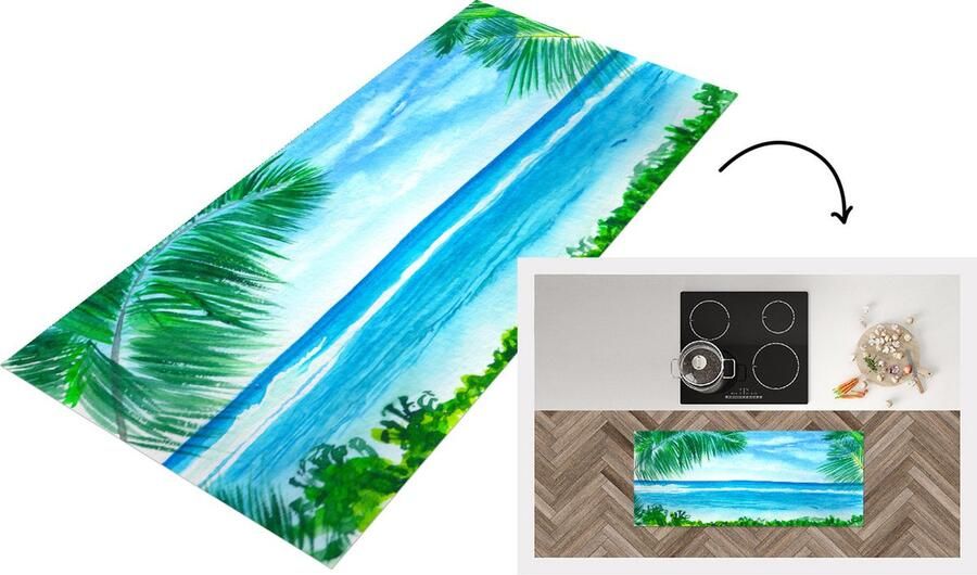 KitchenYeah Keukenloper Loper keuken Zee Strand Plant 120x50 cm Keukenloper vinyl