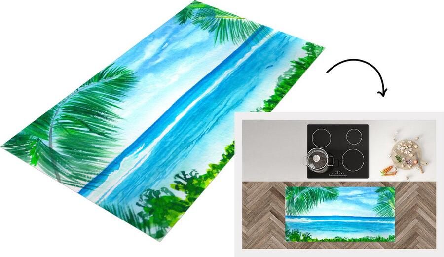 KitchenYeah Keukenloper Loper keuken Zee Strand Plant 120x60 cm Keukenloper vinyl