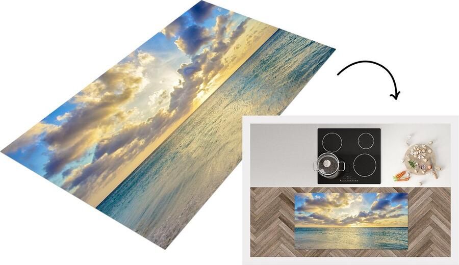KitchenYeah Keukenloper Loper keuken Zee Strand Wolken Zon 120x60 cm Keukenloper vinyl