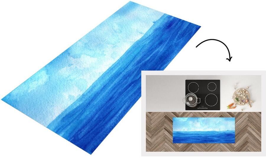 KitchenYeah Keukenloper Loper keuken Zee Waterverf Lucht 120x50 cm Keukenloper vinyl