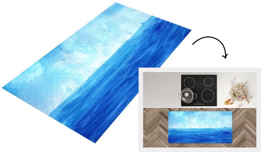 KitchenYeah Keukenloper Loper keuken Zee Waterverf Lucht 120x60 cm Keukenloper vinyl