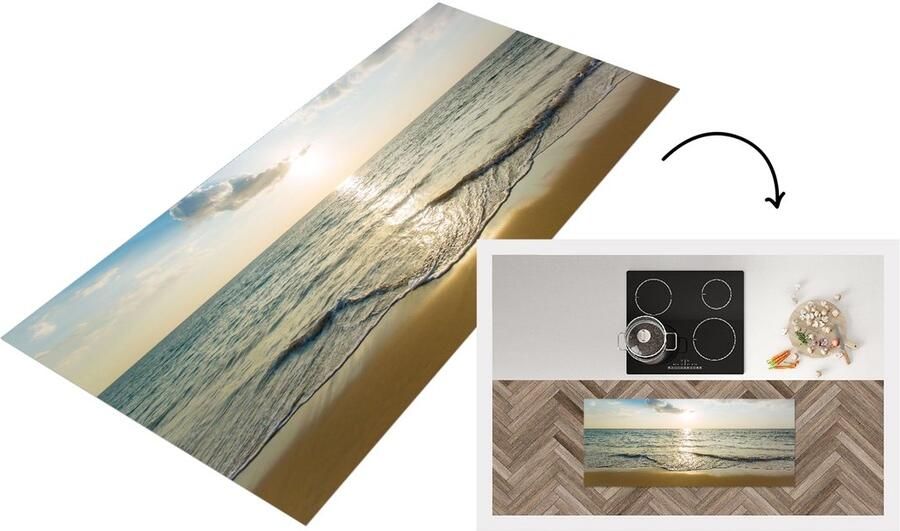 KitchenYeah Keukenloper Loper keuken Zee Zomer Strand 120x50 cm Keukenloper vinyl
