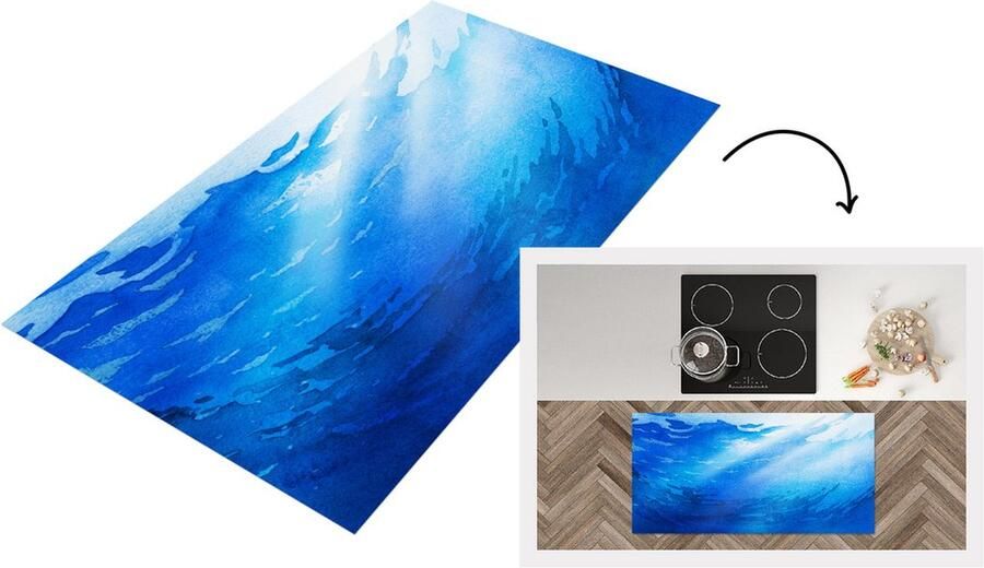 KitchenYeah Keukenloper Loper keuken Zee Zon Blauw 120x60 cm Keukenloper vinyl