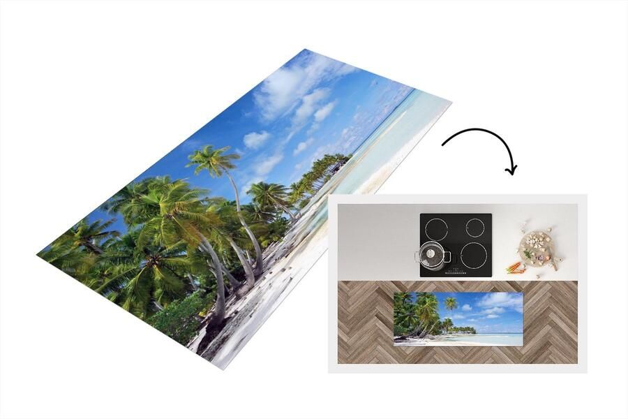 KitchenYeah Keukenloper Loper keuken Zee Zon Palmbomen 120x50 cm Keukenloper vinyl