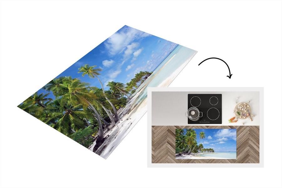 KitchenYeah Keukenloper Loper keuken Zee Zon Palmbomen 120x60 cm Keukenloper vinyl