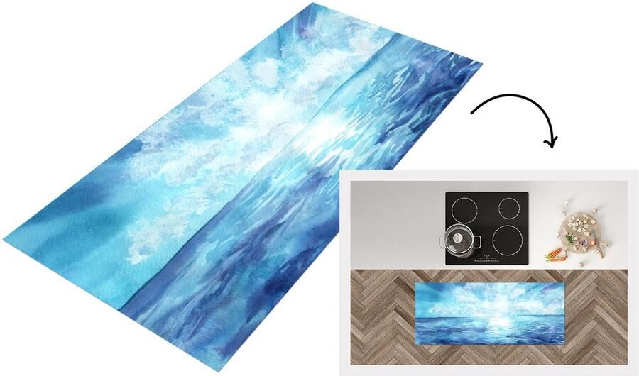 KitchenYeah Keukenloper Loper keuken Zee Zon Wolken 120x50 cm Keukenloper vinyl