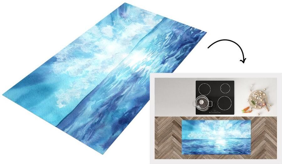 KitchenYeah Keukenloper Loper keuken Zee Zon Wolken 120x60 cm Keukenloper vinyl