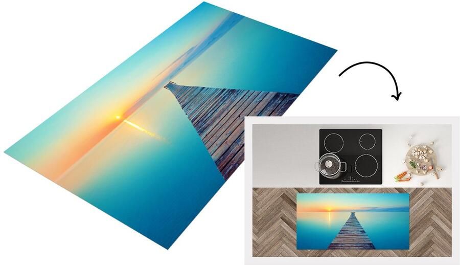 KitchenYeah Keukenloper Loper keuken Zee Zonsondergang Steiger 120x60 cm Keukenloper vinyl