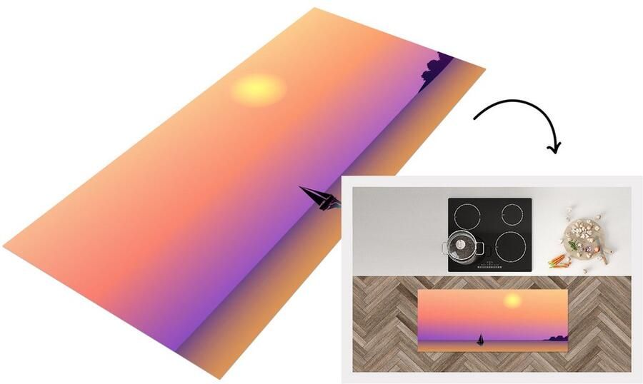 KitchenYeah Keukenloper Loper keuken Zeilboot Zee Nacht Zomer 120x50 cm Keukenloper vinyl