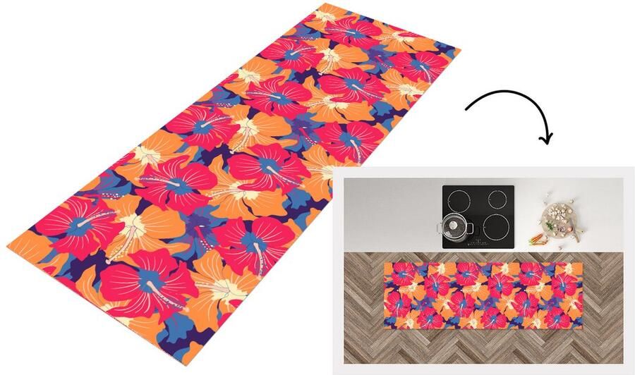 KitchenYeah Keukenloper Loper keuken Zomer Bloemen Hawaii Patronen 180x60 cm Keukenloper vinyl