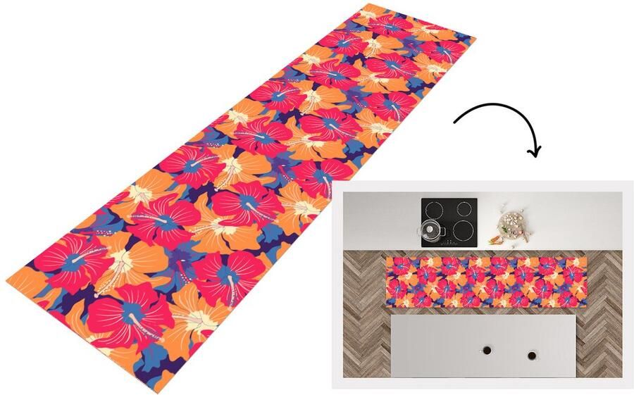 KitchenYeah Keukenloper Loper keuken Zomer Bloemen Hawaii Patronen 240x60 cm Keukenloper vinyl