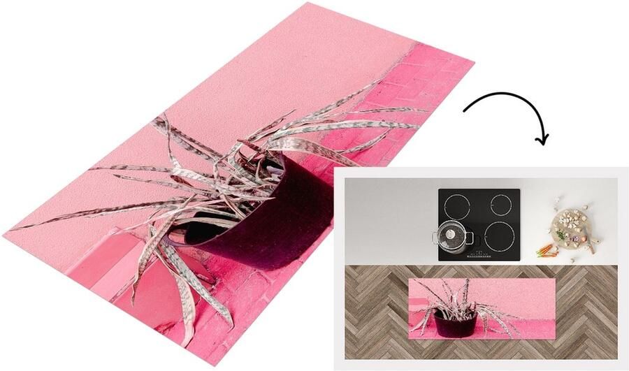 KitchenYeah Keukenloper Loper keuken Zomer Roze Planten 120x50 cm Keukenloper vinyl