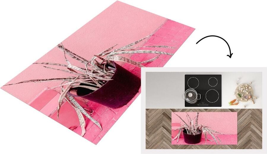 KitchenYeah Keukenloper Loper keuken Zomer Roze Planten 120x60 cm Keukenloper vinyl