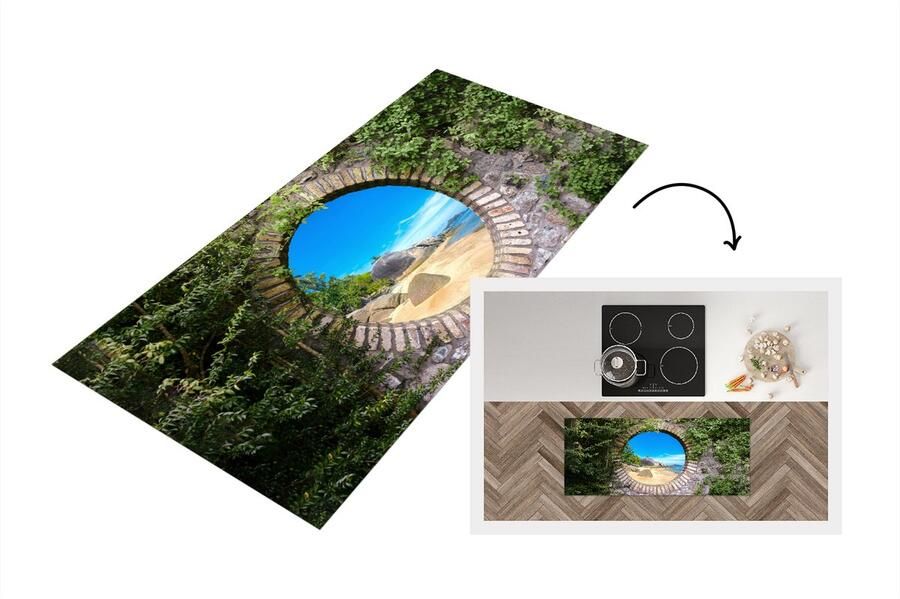 KitchenYeah Keukenloper Loper keuken Zomer Strand Doorkijk Tropical 120x50 cm Keukenloper vinyl