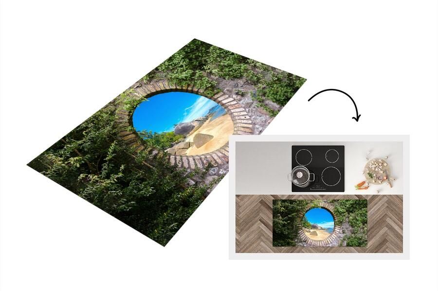 KitchenYeah Keukenloper Loper keuken Zomer Strand Doorkijk Tropical 120x60 cm Keukenloper vinyl