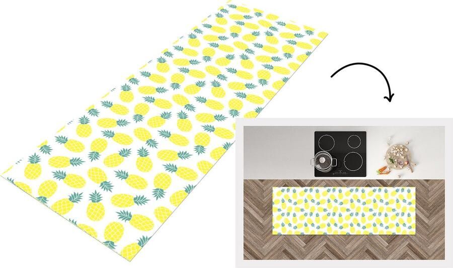 KitchenYeah Keukenloper Loper keuken Zomer Tropisch Design Ananas 150x50 cm Keukenloper vinyl