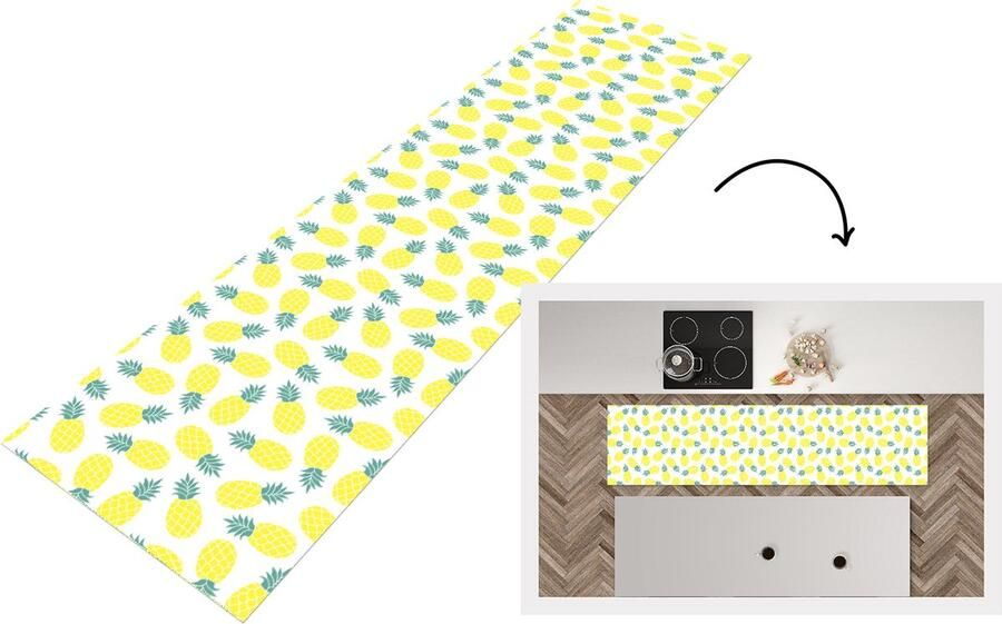 KitchenYeah Keukenloper Loper keuken Zomer Tropisch Design Ananas 200x50 cm Keukenloper vinyl