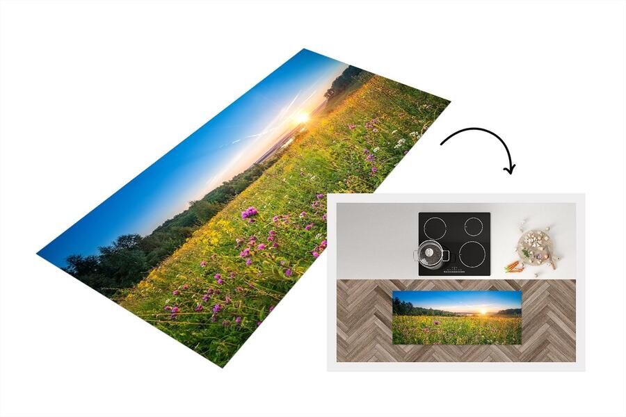 KitchenYeah Keukenloper Loper keuken Zon Gras Bloemen 120x50 cm Keukenloper vinyl