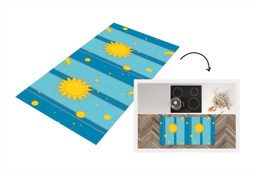 KitchenYeah Keukenloper Loper keuken Zon Maan Design 120x60 cm Keukenloper vinyl