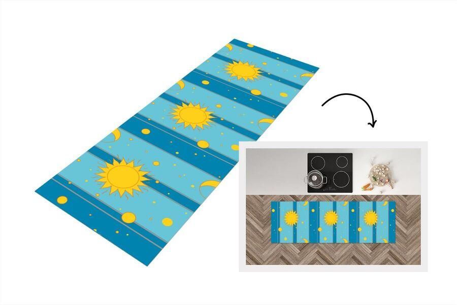 KitchenYeah Keukenloper Loper keuken Zon Maan Design 150x50 cm Keukenloper vinyl