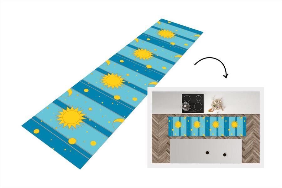 KitchenYeah Keukenloper Loper keuken Zon Maan Design 240x60 cm Keukenloper vinyl