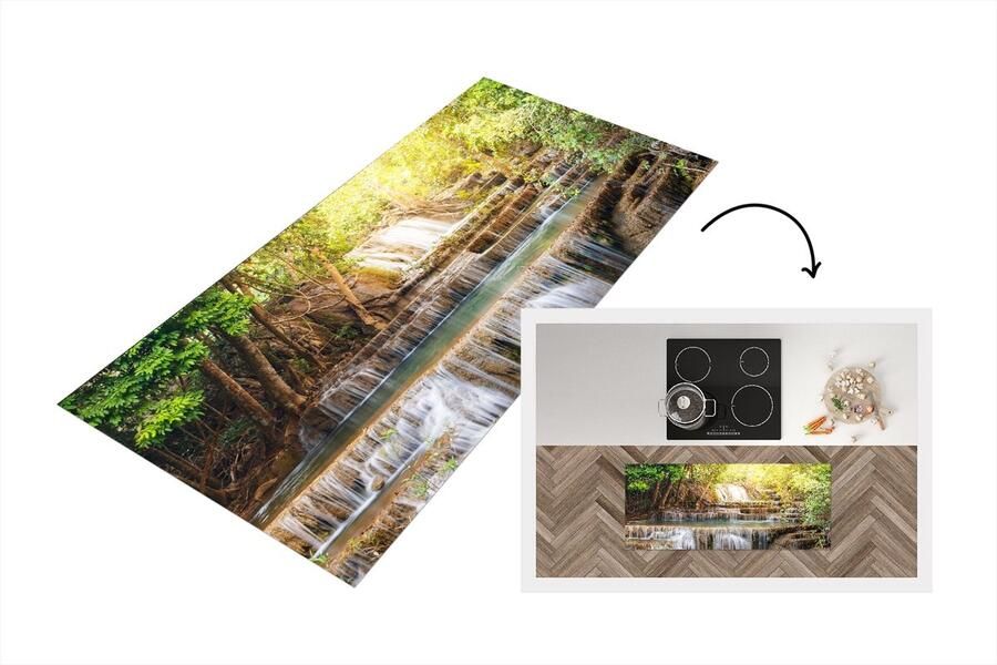 KitchenYeah Keukenloper Loper keuken Zon Waterval Landschap 120x50 cm Keukenloper vinyl