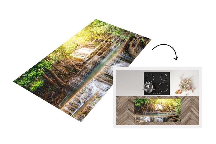 KitchenYeah Keukenloper Loper keuken Zon Waterval Landschap 120x60 cm Keukenloper vinyl