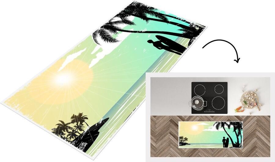 KitchenYeah Keukenloper Loper keuken Zon Zee Surfen 120x50 cm Keukenloper vinyl
