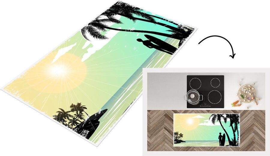 KitchenYeah Keukenloper Loper keuken Zon Zee Surfen 120x60 cm Keukenloper vinyl