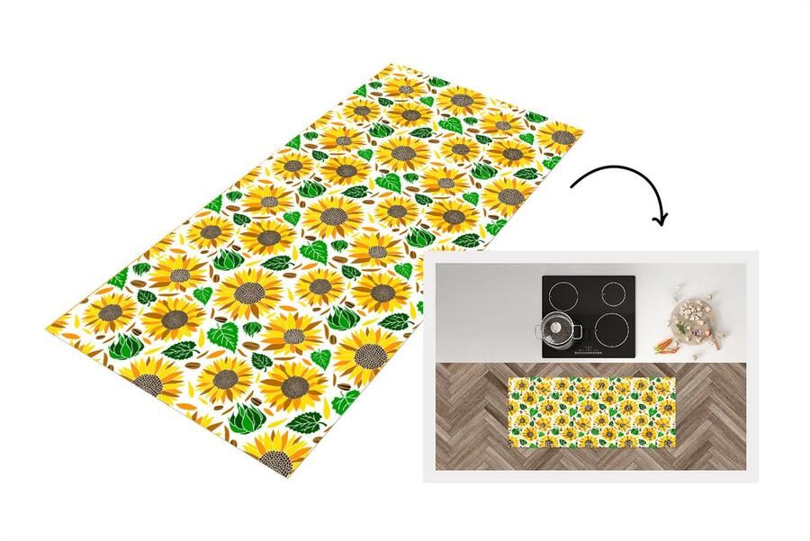 KitchenYeah Keukenloper Loper keuken Zonnebloem Bladeren Patronen 120x50 cm Keukenloper vinyl